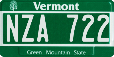VT license plate NZA722