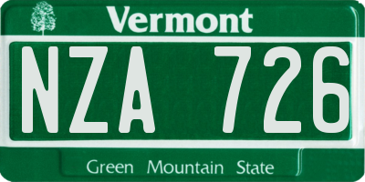 VT license plate NZA726