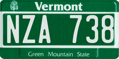 VT license plate NZA738