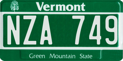VT license plate NZA749