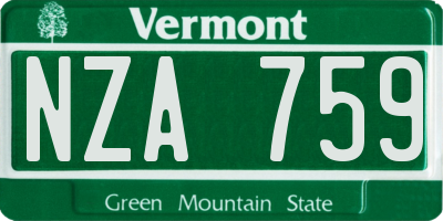 VT license plate NZA759
