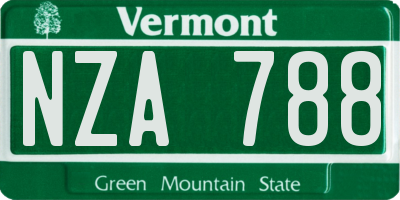 VT license plate NZA788