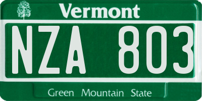 VT license plate NZA803
