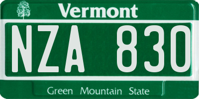 VT license plate NZA830