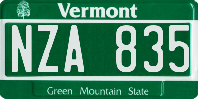 VT license plate NZA835
