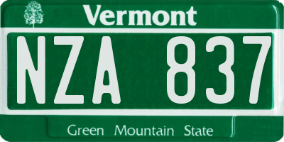 VT license plate NZA837