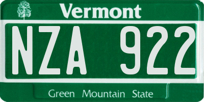 VT license plate NZA922