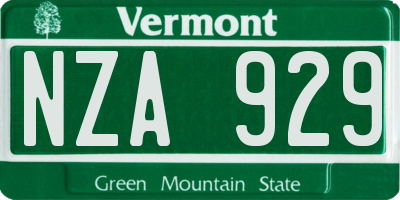 VT license plate NZA929