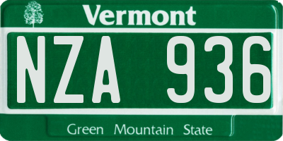 VT license plate NZA936