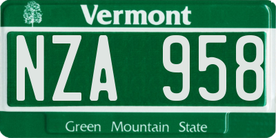 VT license plate NZA958
