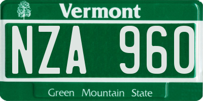 VT license plate NZA960