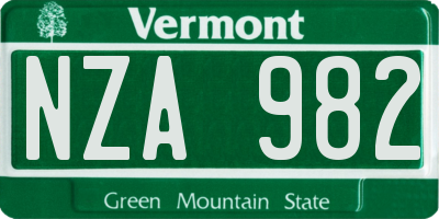 VT license plate NZA982