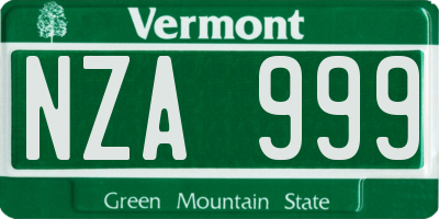 VT license plate NZA999