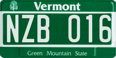 VT license plate NZB016