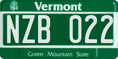 VT license plate NZB022