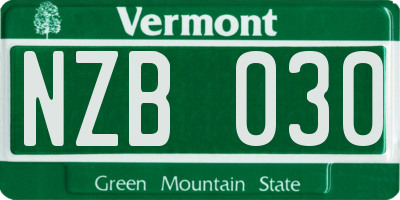 VT license plate NZB030