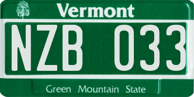 VT license plate NZB033