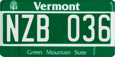 VT license plate NZB036