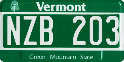 VT license plate NZB203