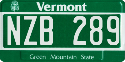 VT license plate NZB289