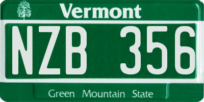 VT license plate NZB356