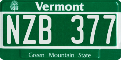 VT license plate NZB377