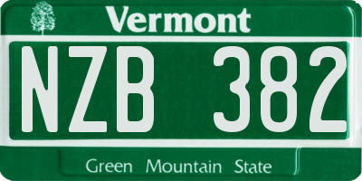 VT license plate NZB382