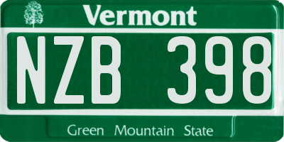 VT license plate NZB398