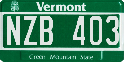 VT license plate NZB403