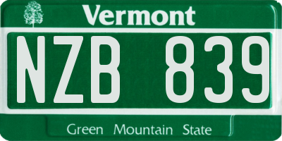 VT license plate NZB839