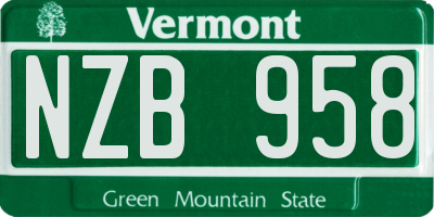 VT license plate NZB958
