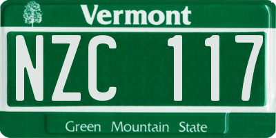 VT license plate NZC117