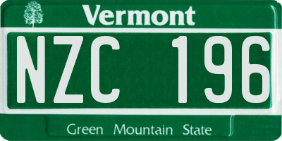 VT license plate NZC196
