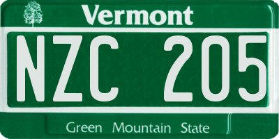 VT license plate NZC205