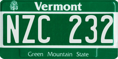 VT license plate NZC232