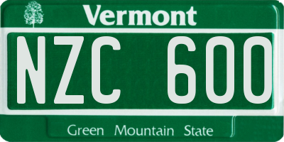 VT license plate NZC600