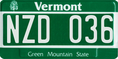 VT license plate NZD036