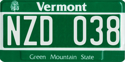 VT license plate NZD038