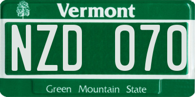 VT license plate NZD070