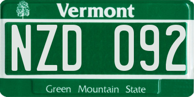 VT license plate NZD092