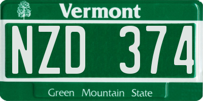 VT license plate NZD374
