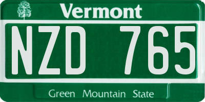 VT license plate NZD765