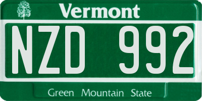 VT license plate NZD992