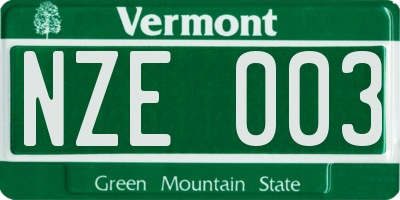 VT license plate NZE003