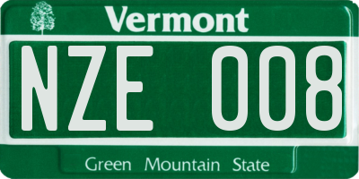 VT license plate NZE008