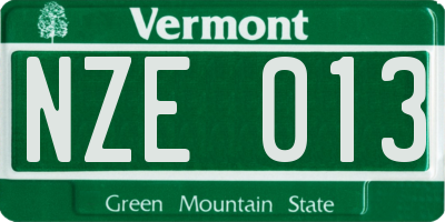VT license plate NZE013