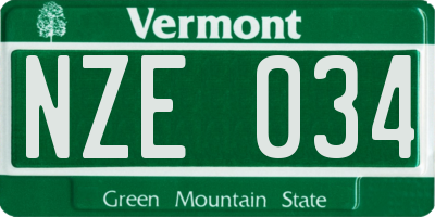 VT license plate NZE034