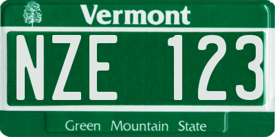 VT license plate NZE123