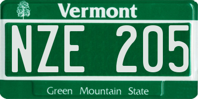 VT license plate NZE205