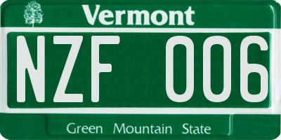 VT license plate NZF006